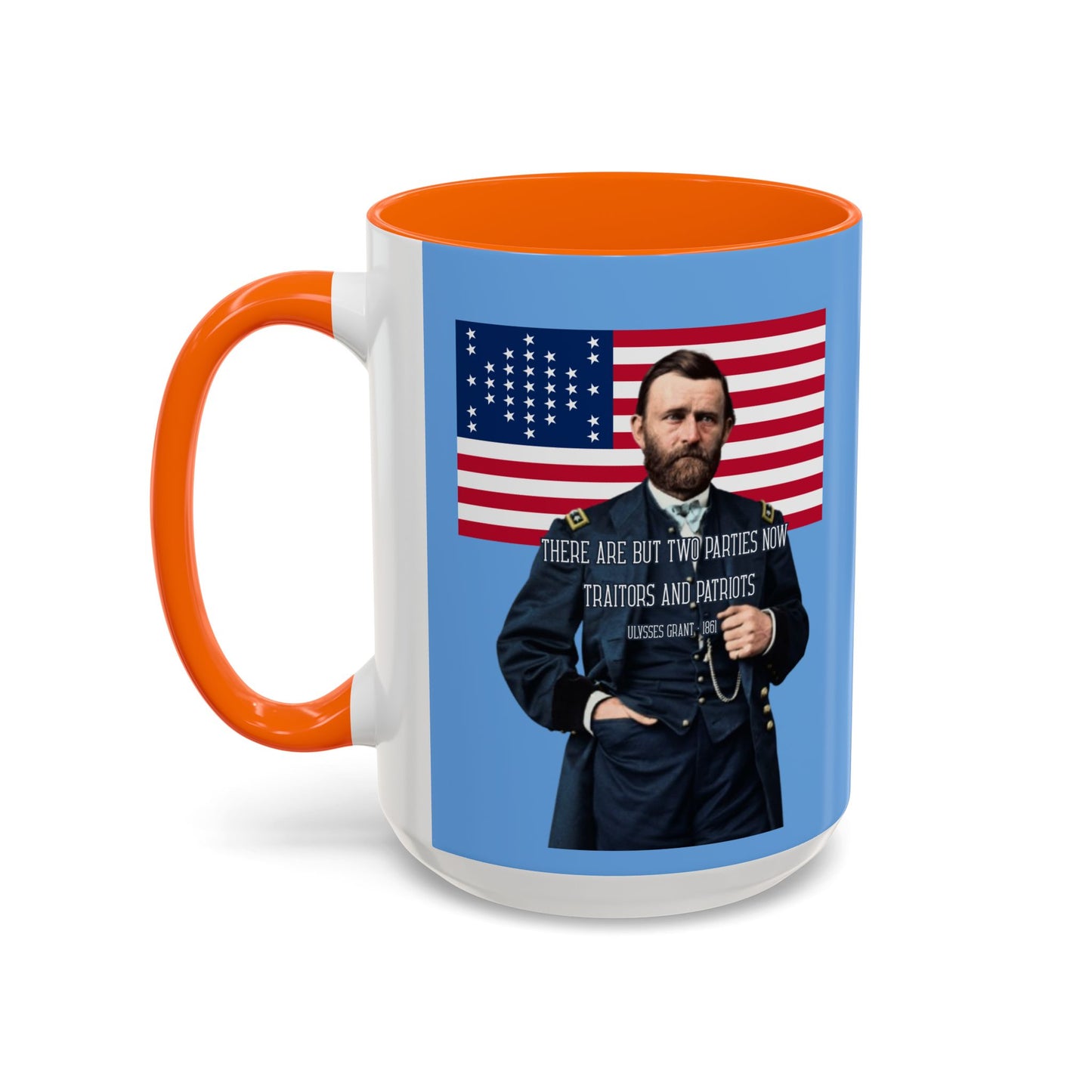 "Traitors and Patriots" Ulysses Grant Light Blue Accent Mug by theGreenDragonTavern.shop