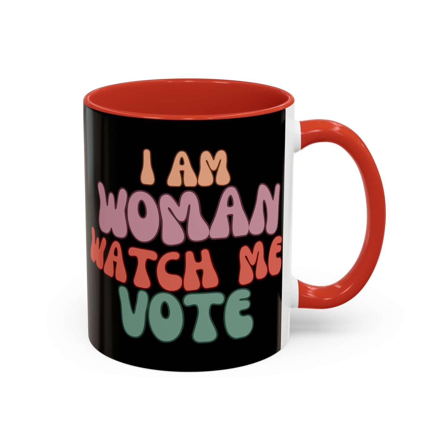 I Am Woman Watch Me Vote Black Accent Mug by theGreenDragonTavern.shop