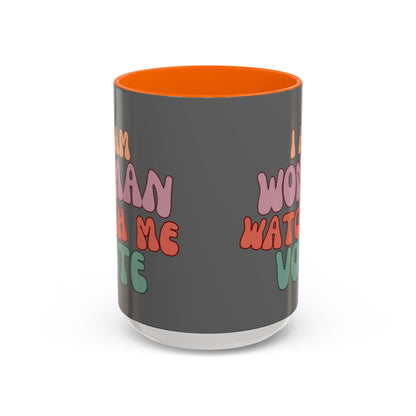 I Am Woman Watch Me Vote Grey Accent Mug by theGreenDragonTavern.shop
