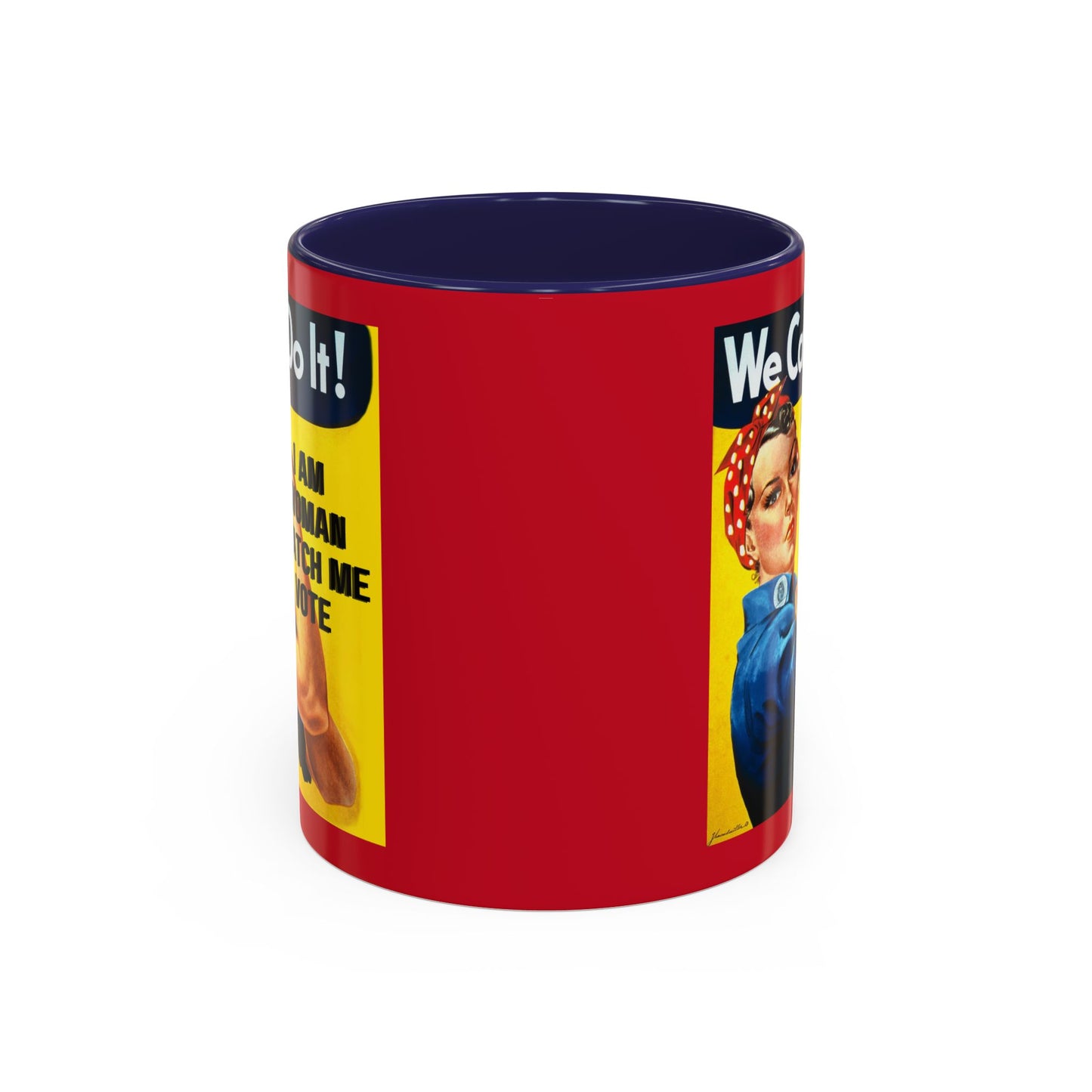 I Am Woman Watch Me Vote Rosie Red Accent Mug by theGreenDragonTavern.shop