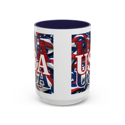 USA White font Center Patriot White Accent Mug by theGreenDragonTavern.shop