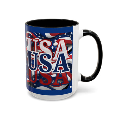 USA Blue font Center Patriot Blue Accent Mug by theGreenDragonTavern.shop