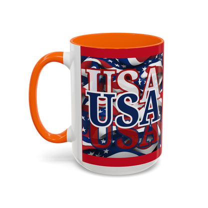 USA Blue font Center Patriot Red Accent Mug by theGreenDragonTavern.shop