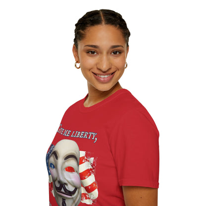 Vendetta, "Give me liberty, or give me death!" Light colors Unisex T-Shirt by theGreenDragonTavern.shop