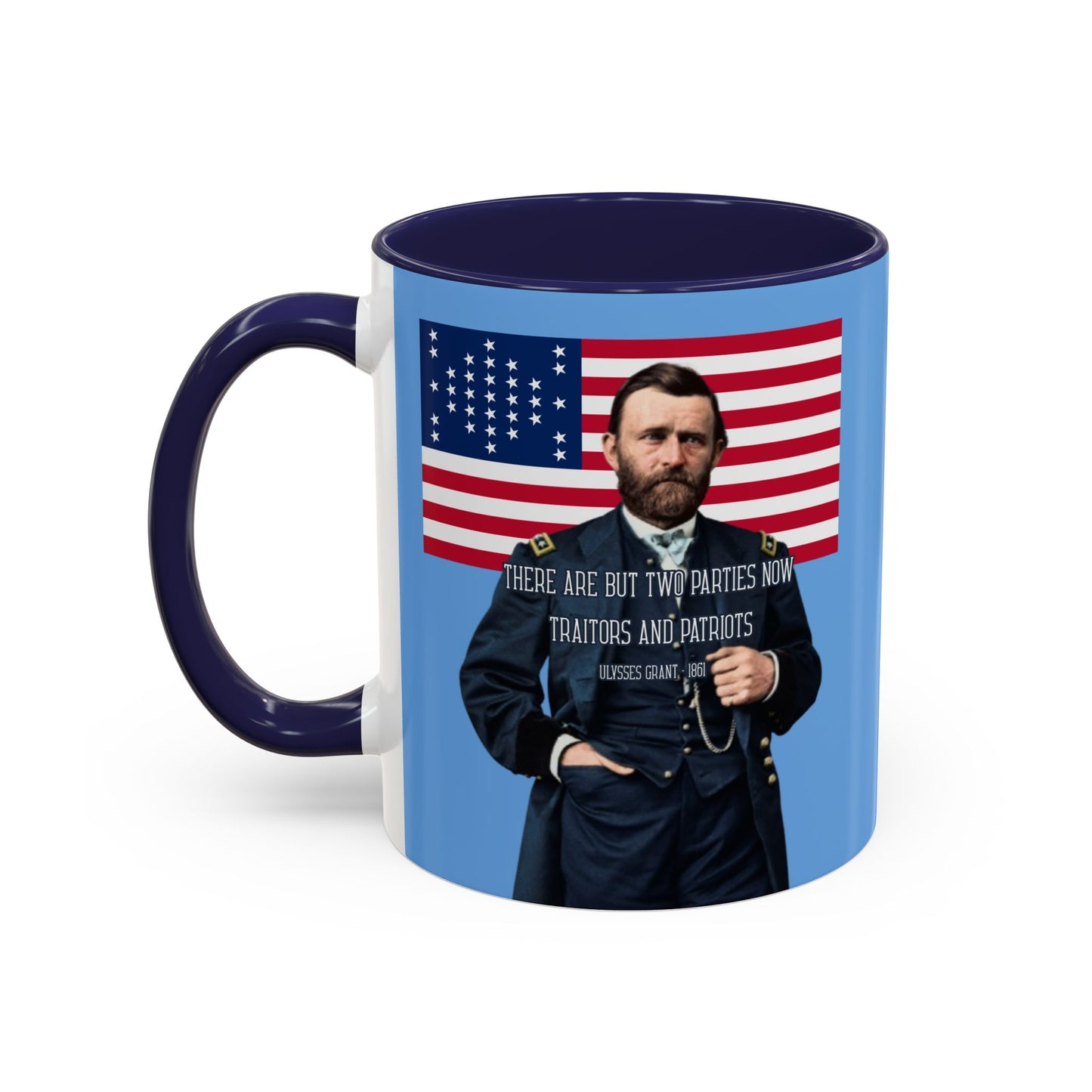 "Traitors and Patriots" Ulysses Grant Light Blue Accent Mug by theGreenDragonTavern.shop