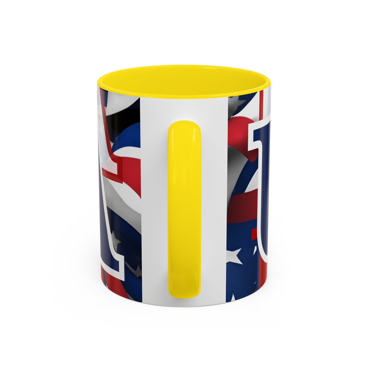 USA! USA! USA Blue font Patriot White Accent Mug by theGreenDragonTavern.shop