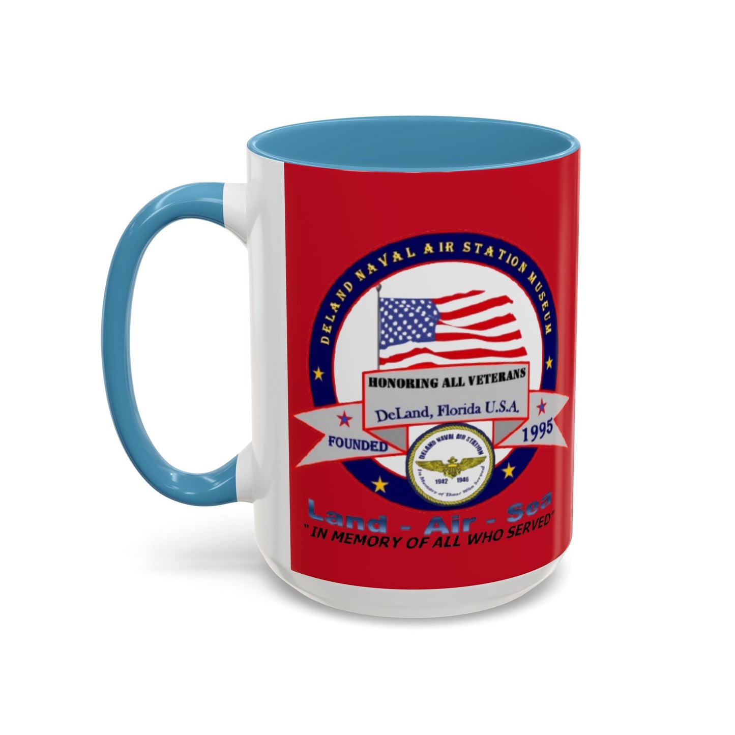 DNASM 2-sided, Founding & Student Art w/Navy Ring Red Accent Mug by theGreenDragonTavern.shop