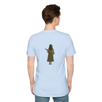 2-sided, Hula Girl Packin' Heat Light colors Unisex T-Shirt by theGreenDragonTavern.shop