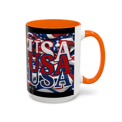 USA Red font Center Patriot Black Accent Mug by theGreenDragonTavern.shop