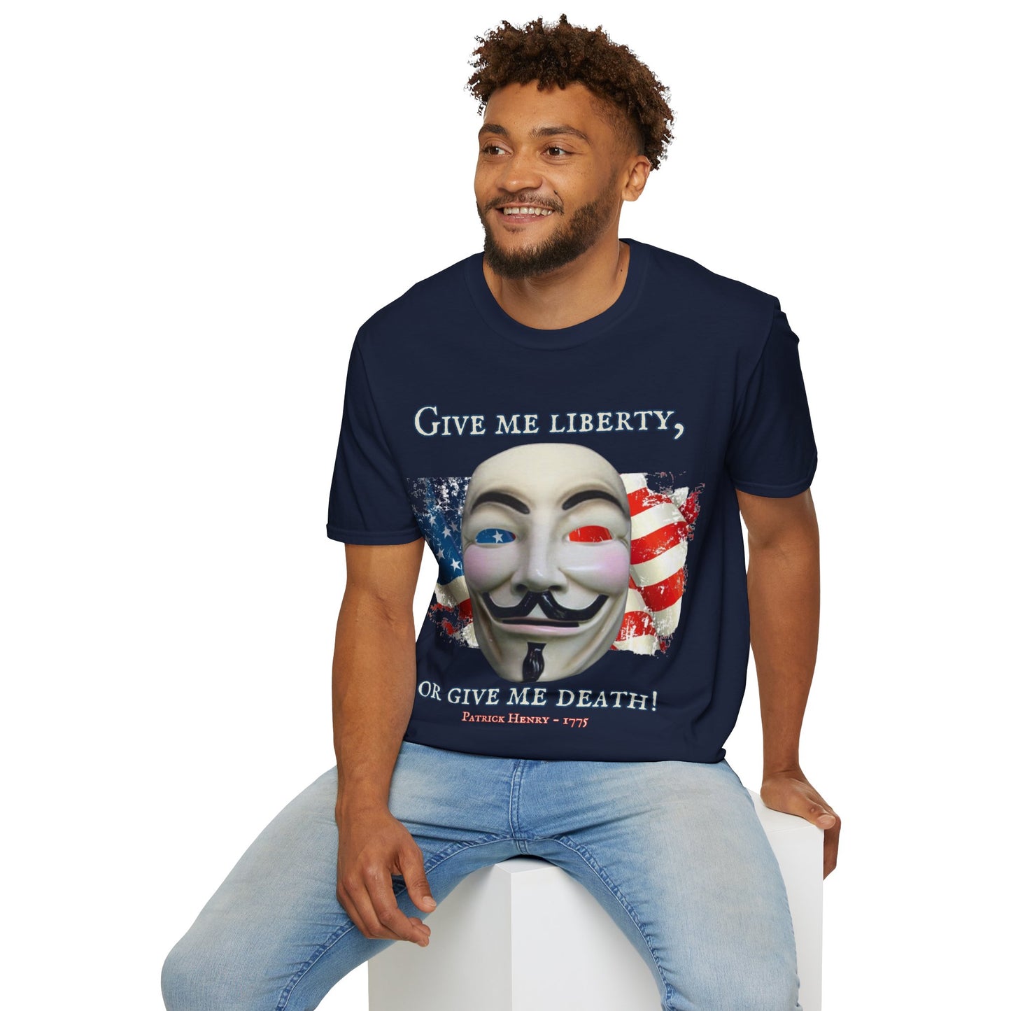 Vendetta, "Give me liberty, or give me death!" Dark colors Unisex T-Shirt by theGreenDragonTavern.shop