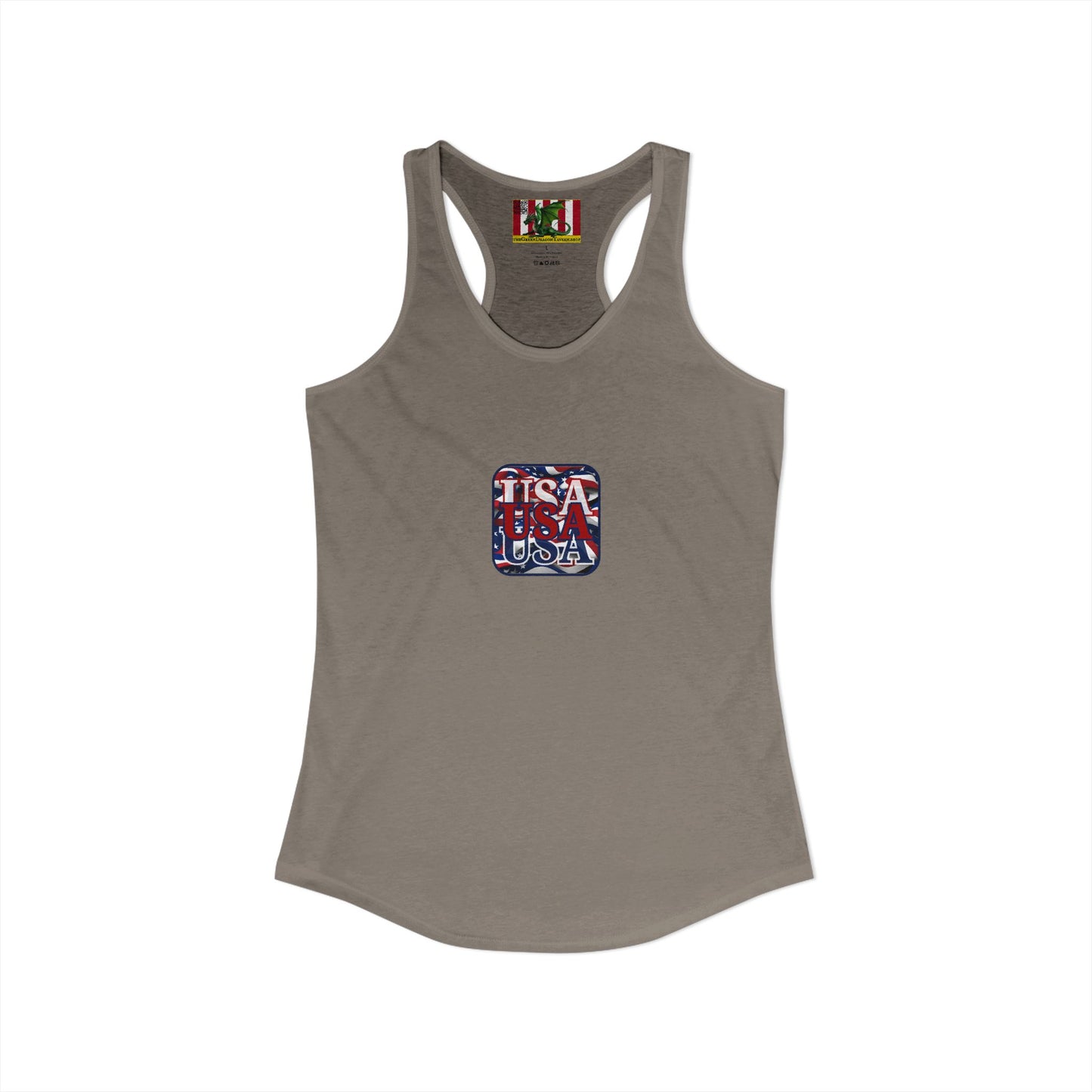 2-sided, RED White and Blue USA Patriot Women's Racerback Tank Top by theGreenDragonTavern.shop