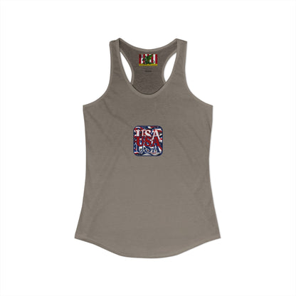 2-sided, RED White and Blue USA Patriot Women's Racerback Tank Top by theGreenDragonTavern.shop