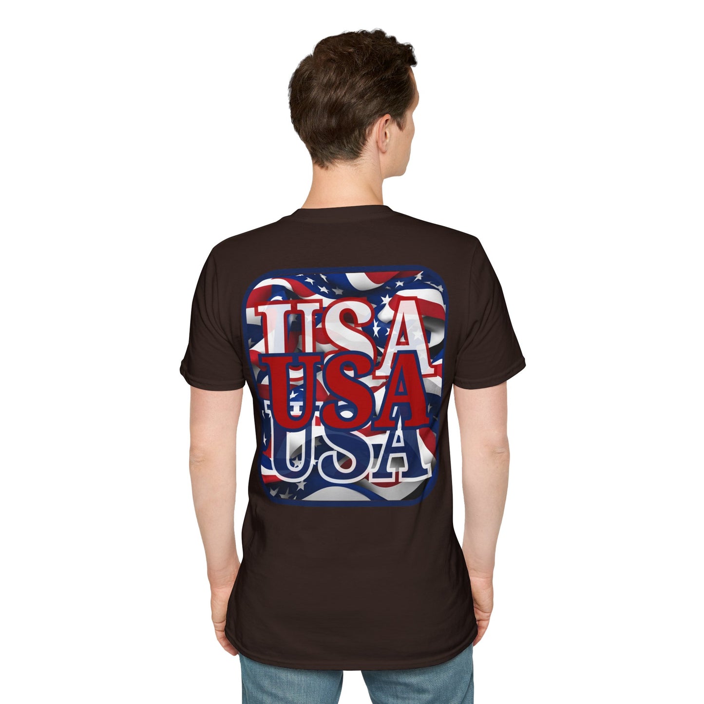 2-sided, RED White and Blue USA Patriot Dark colors Unisex T-Shirt by theGreenDragonTavern.shop