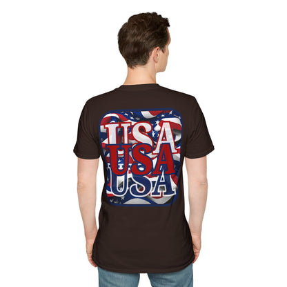 2-sided, RED White and Blue USA Patriot Dark colors Unisex T-Shirt by theGreenDragonTavern.shop