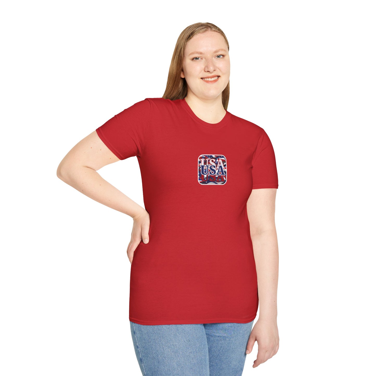 2-sided, Red White and BLUE USA Patriot Light colors Unisex T-Shirt by theGreenDragonTavern.shop