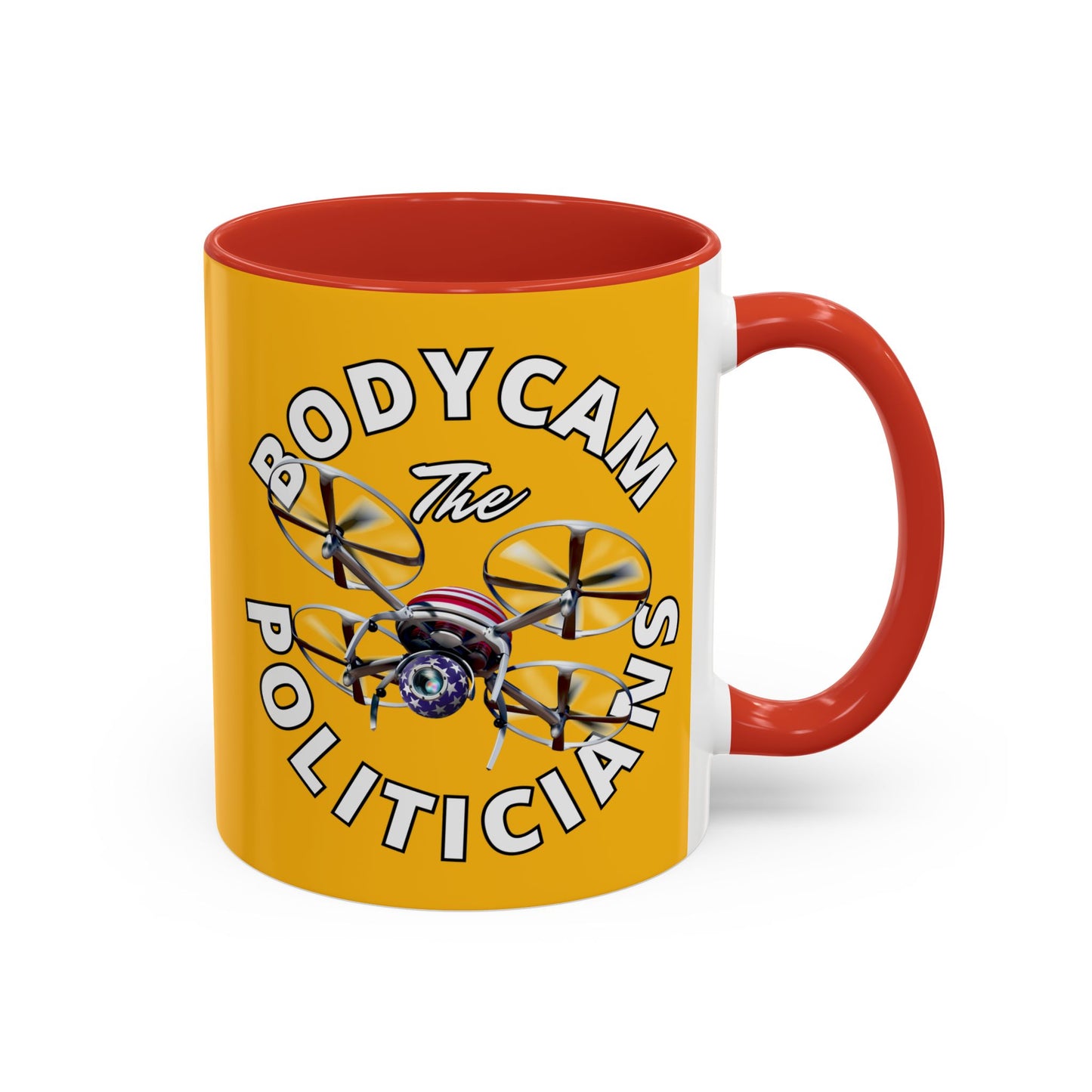 Bodycam the Politicians Drone Yellow Accent Mug by theGreenDragonTavern.shop