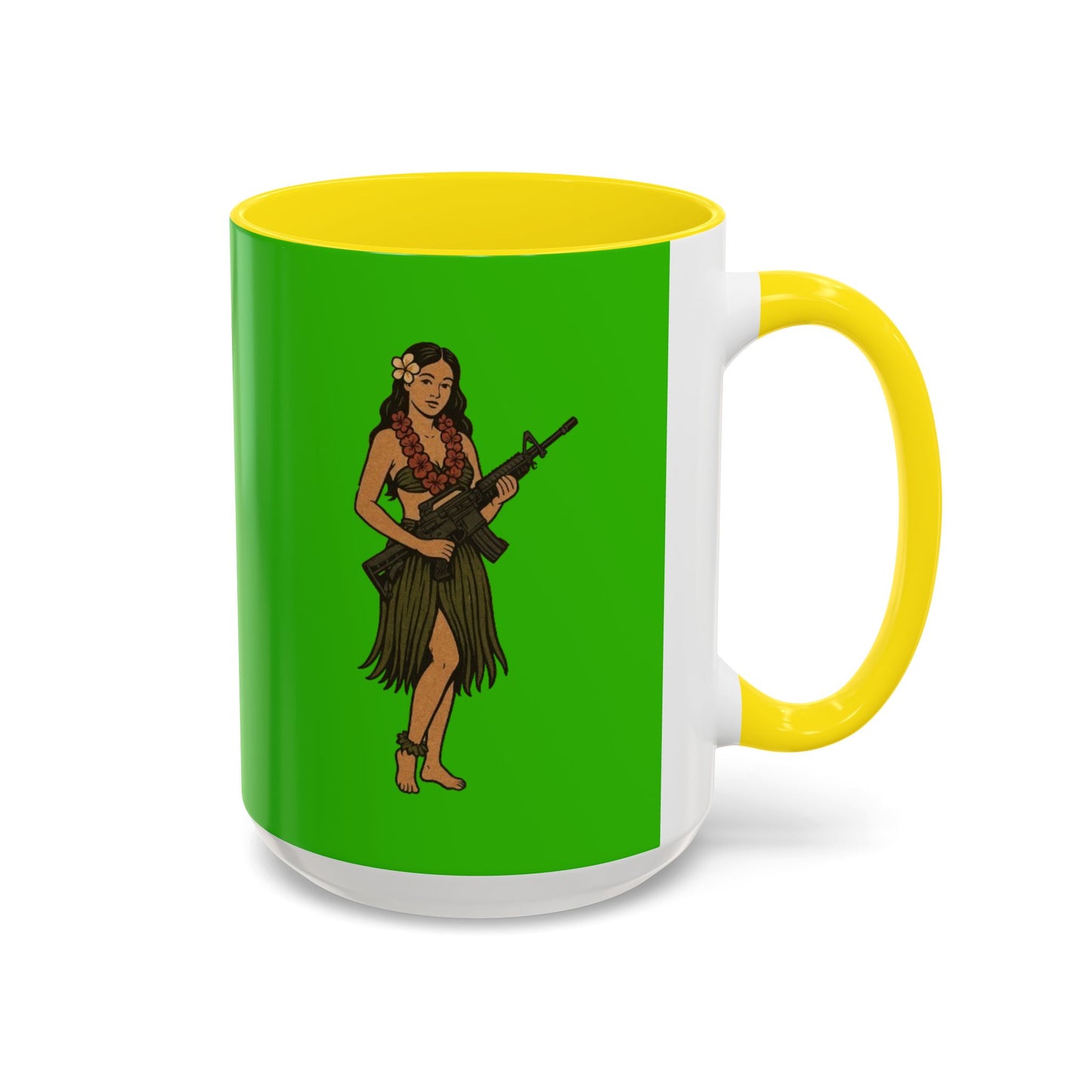 Hula Girl Packin' Heat Light Green Accent Mug by theGreenDragonTavern.shop