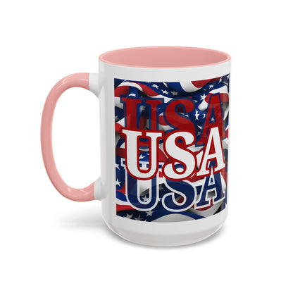 USA White font Center Patriot White Accent Mug by theGreenDragonTavern.shop