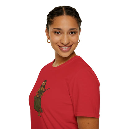 2-sided, Hula Girl Packin' Heat Light colors Unisex T-Shirt by theGreenDragonTavern.shop
