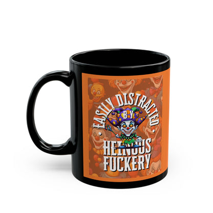 Easily Distracted by Heinous Fuckery Little Jincs Orange Mug by theGreenDragonTavern.shop