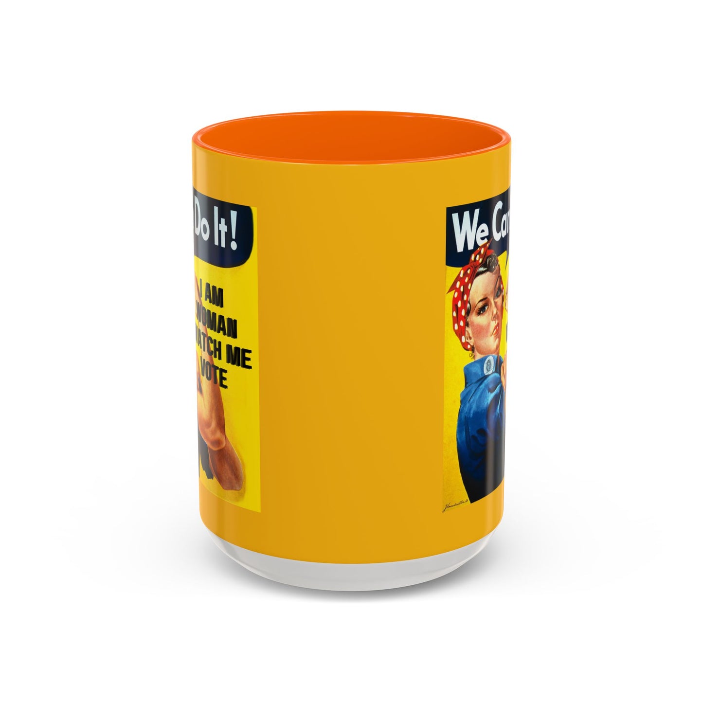 I Am Woman Watch Me Vote Rosie Yellow Accent Mug by theGreenDragonTavern.shop