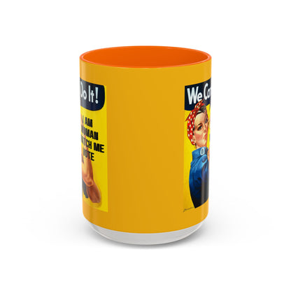 I Am Woman Watch Me Vote Rosie Yellow Accent Mug by theGreenDragonTavern.shop