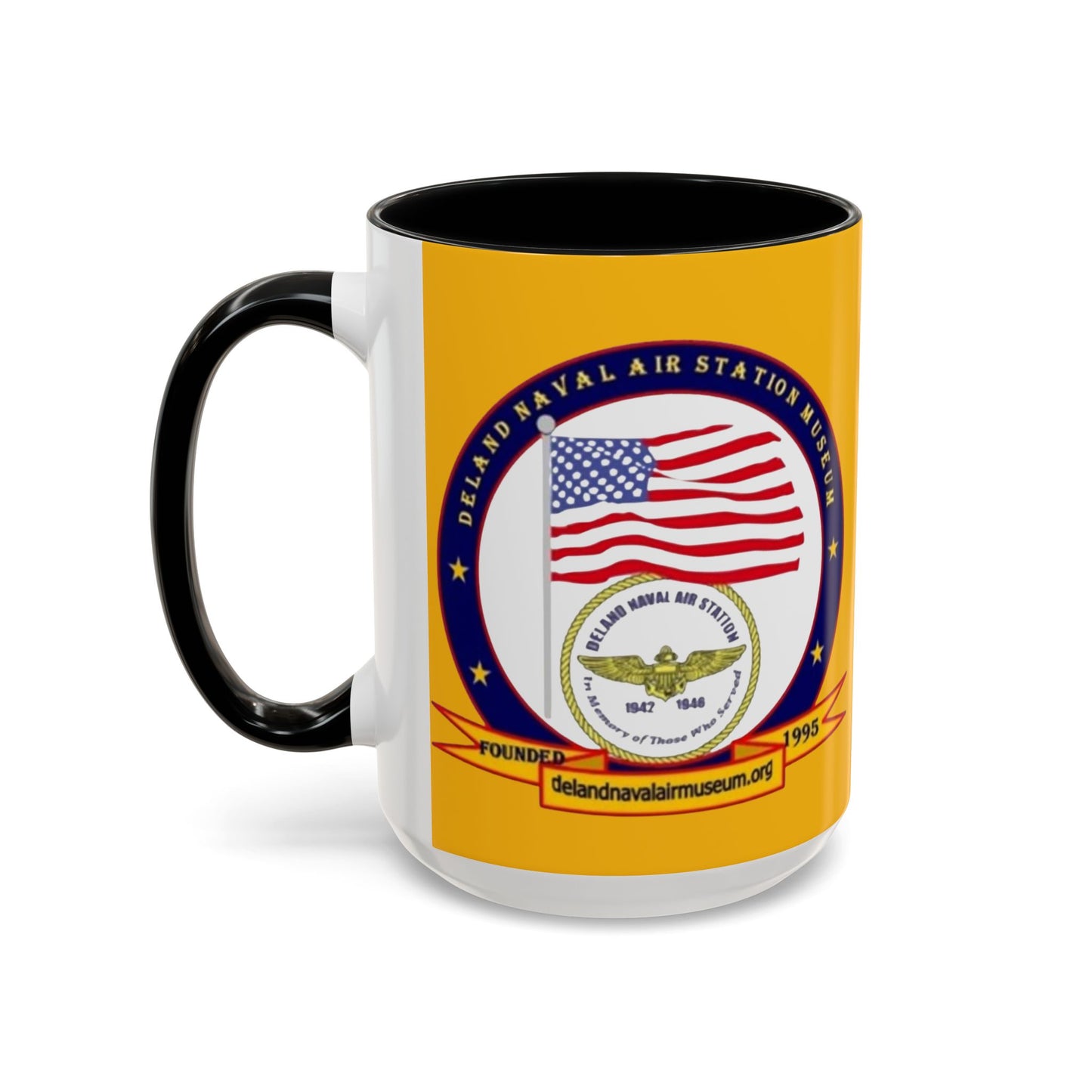 DeLand Naval Air Station Museum Yellow Accent Mug by theGreenDragonTavern.shop