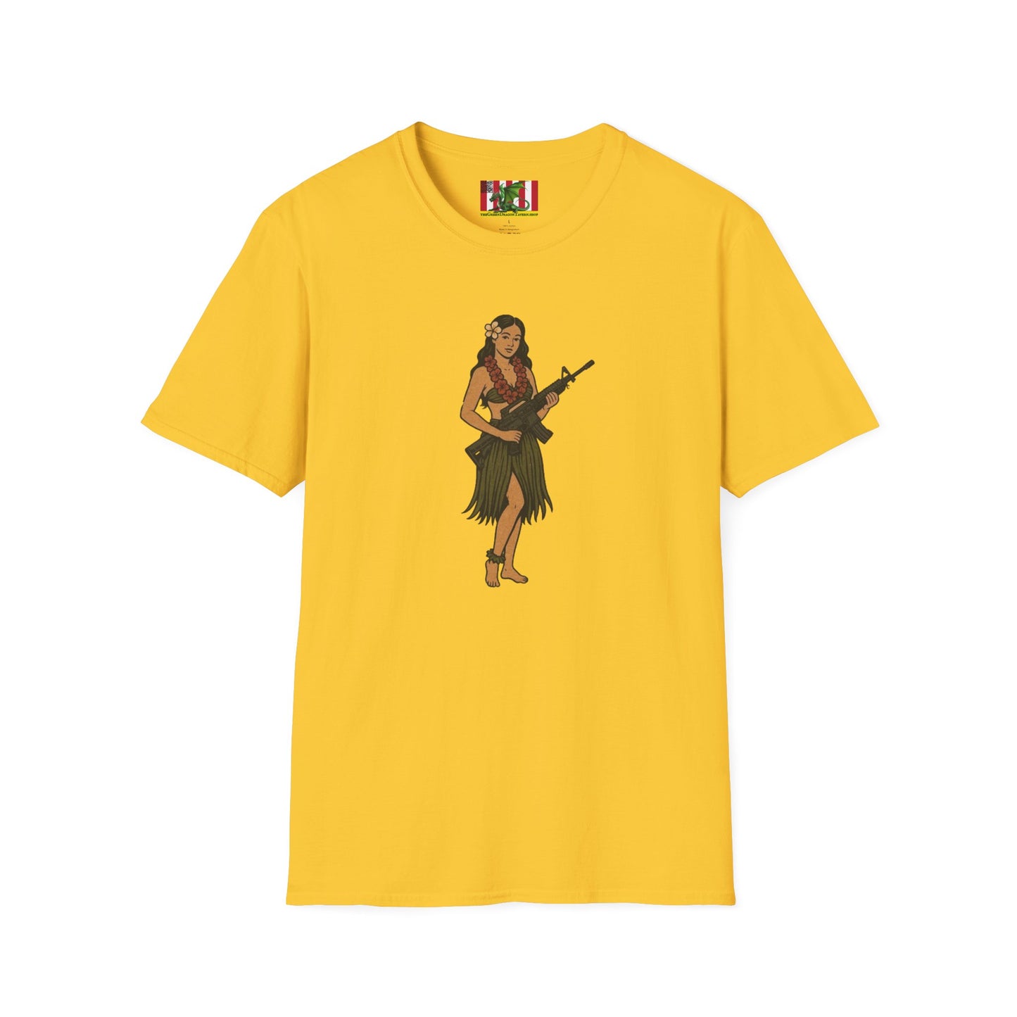Hula Girl Packin' Heat Light colors Unisex T-Shirt by theGreenDragonTavern.shop