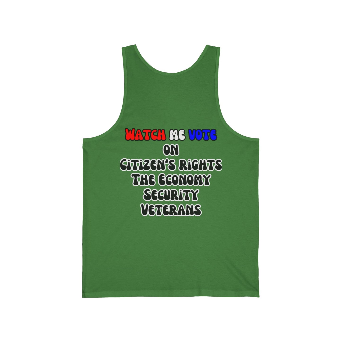 2-sided, I Am Woman Watch Me Vote Unisex Jersey Tank Top by theGreenDragonTavern.shop