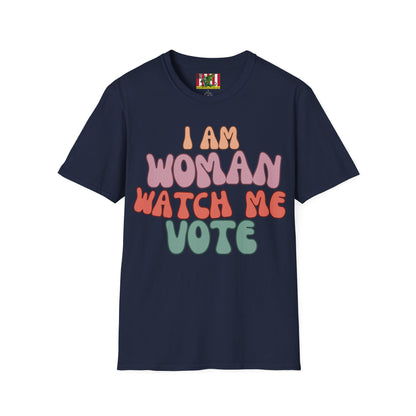 I Am Woman Watch Me Vote Dark colors Unisex T-Shirt by theGreenDragonTavern.shop