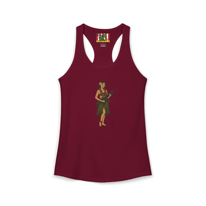 Hula Girl Packin' Heat Women's Racerback Tank Top by theGreenDragonTavern.shop