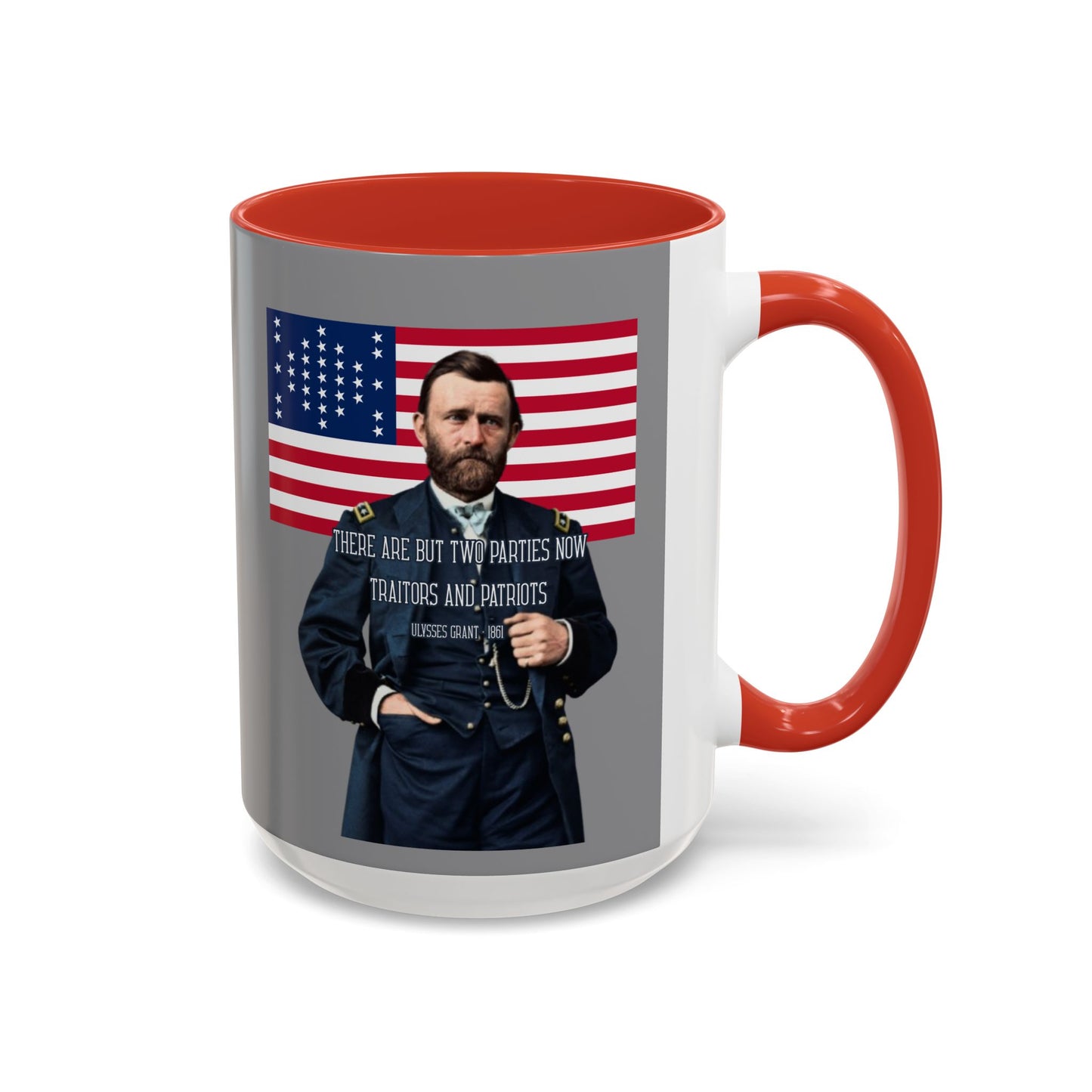 "Traitors and Patriots" Ulysses Grant Grey Accent Mug by theGreenDragonTavern.shop