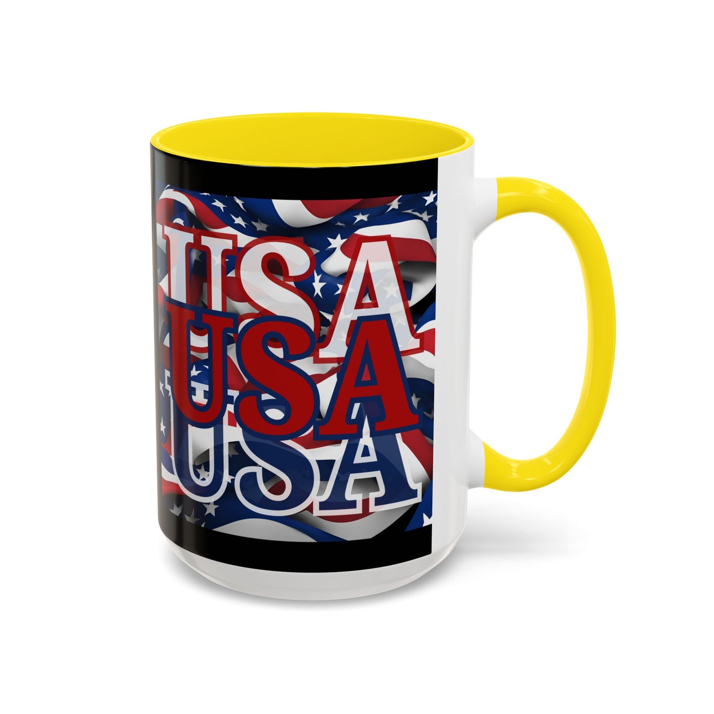 USA Red font Center Patriot Black Accent Mug by theGreenDragonTavern.shop