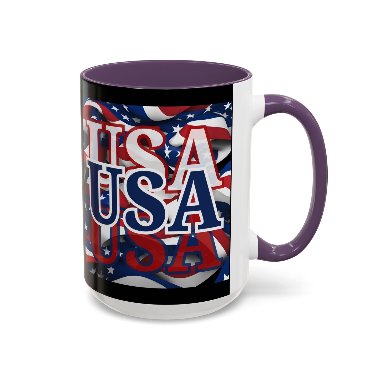 USA Blue font Center Patriot Black Accent Mug by theGreenDragonTavern.shop