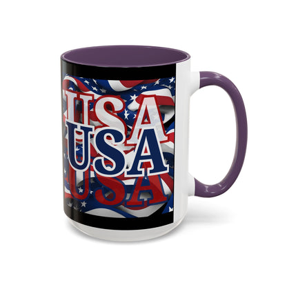 USA Blue font Center Patriot Black Accent Mug by theGreenDragonTavern.shop