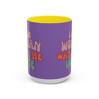 I Am Woman Watch Me Vote Light Purple Accent Mug by theGreenDragonTavern.shop