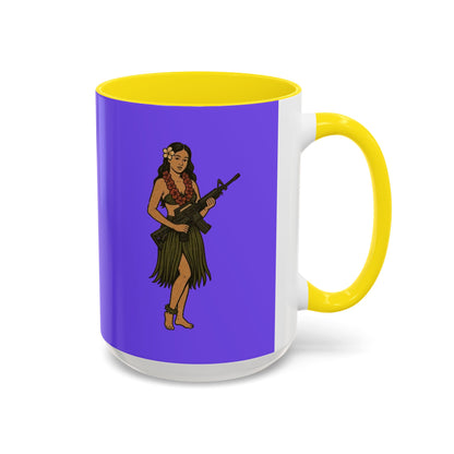 Hula Girl Packin' Heat Light Purple Accent Mug by theGreenDragonTavern.shop
