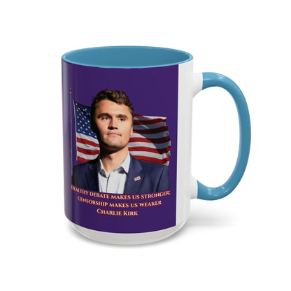 Charlie Kirk, Healthy Debate Purple Accent Mug by theGreenDragonTavern.shop