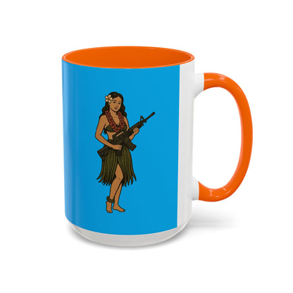 Hula Girl Packin' Heat Light Blue Accent Mug by theGreenDragonTavern.shop