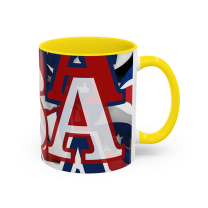 USA! USA! USA White font Patriot Black Accent Mug by theGreenDragonTavern.shop