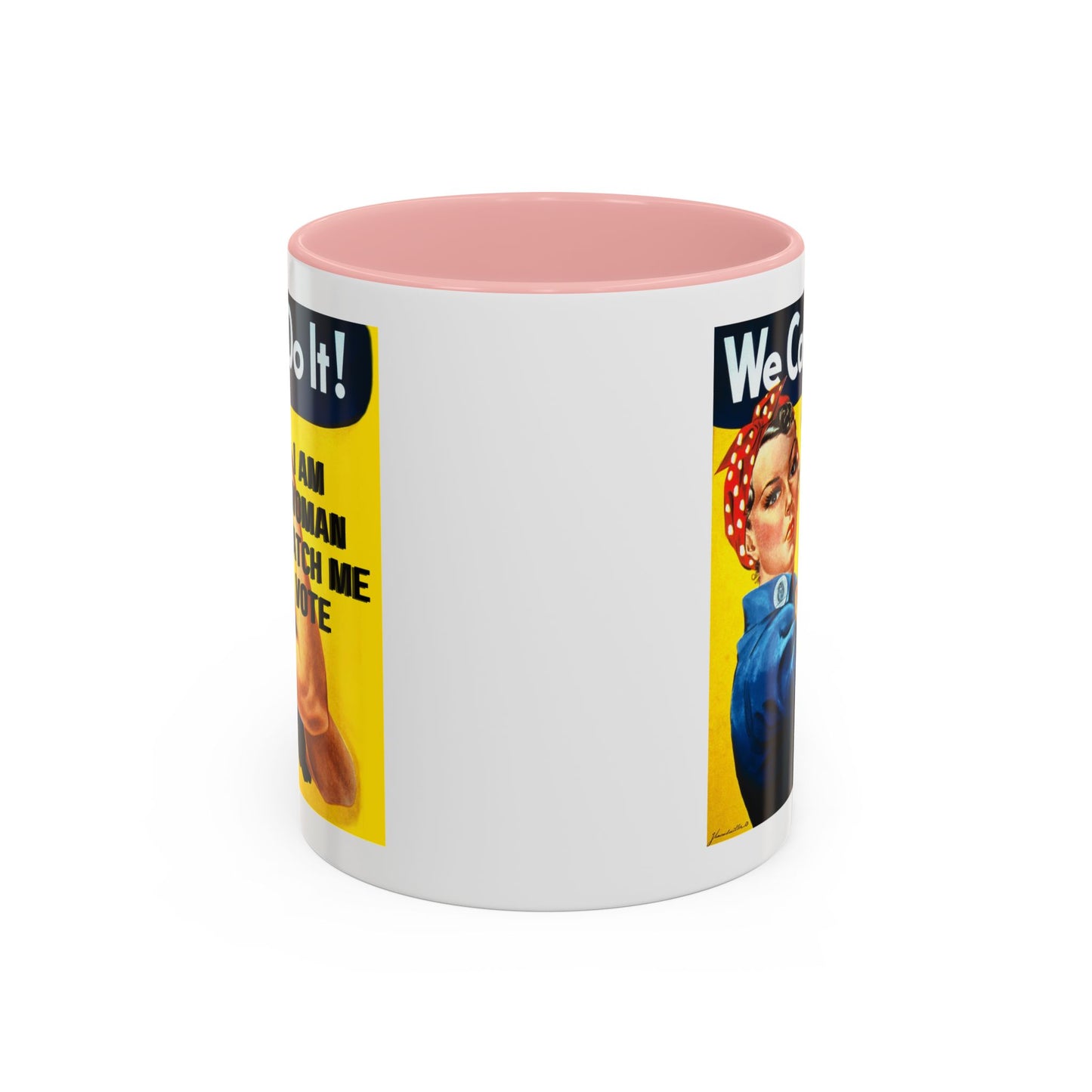 I Am Woman Watch Me Vote Rosie White Accent Mug by theGreenDragonTavern.shop
