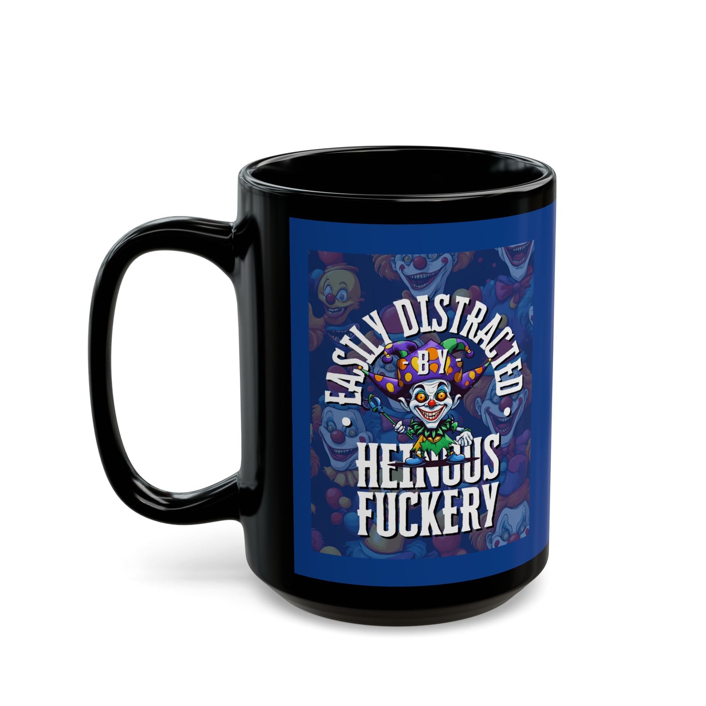 Easily Distracted by Heinous Fuckery Little Jinx Dark Blue Mug by theGreenDragonTavern.shop