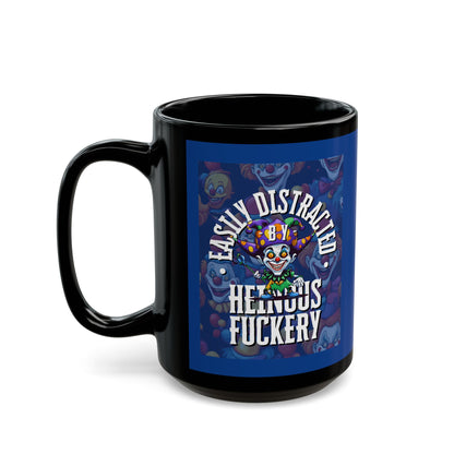 Easily Distracted by Heinous Fuckery Little Jinx Dark Blue Mug by theGreenDragonTavern.shop
