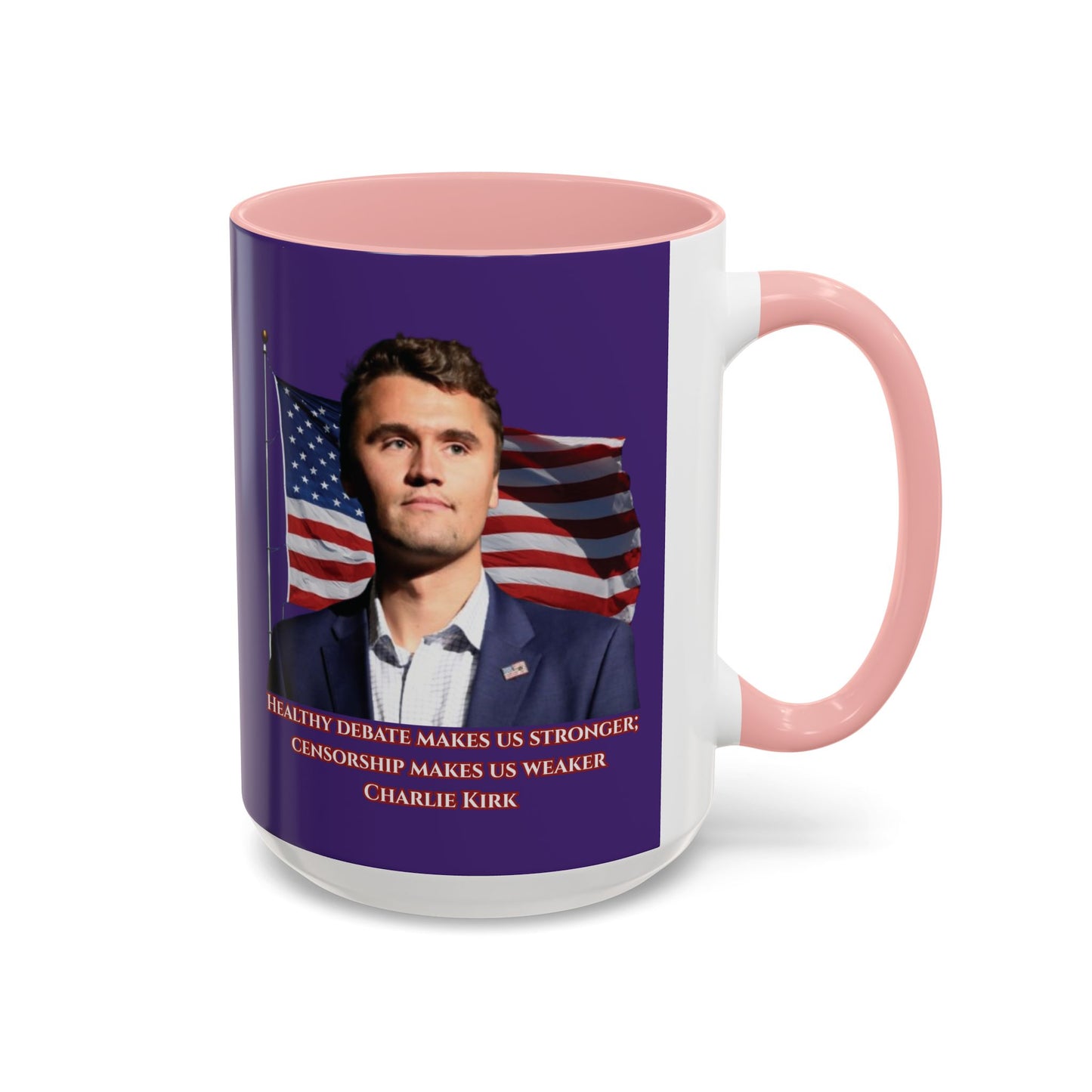 Charlie Kirk, Healthy Debate Purple Accent Mug by theGreenDragonTavern.shop