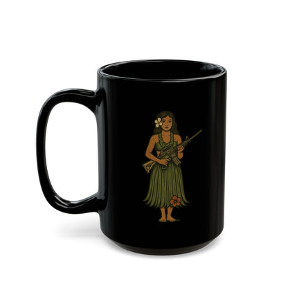 Hula Girl Packin' Heat Black Mug by theGreenDragonTavern.shop