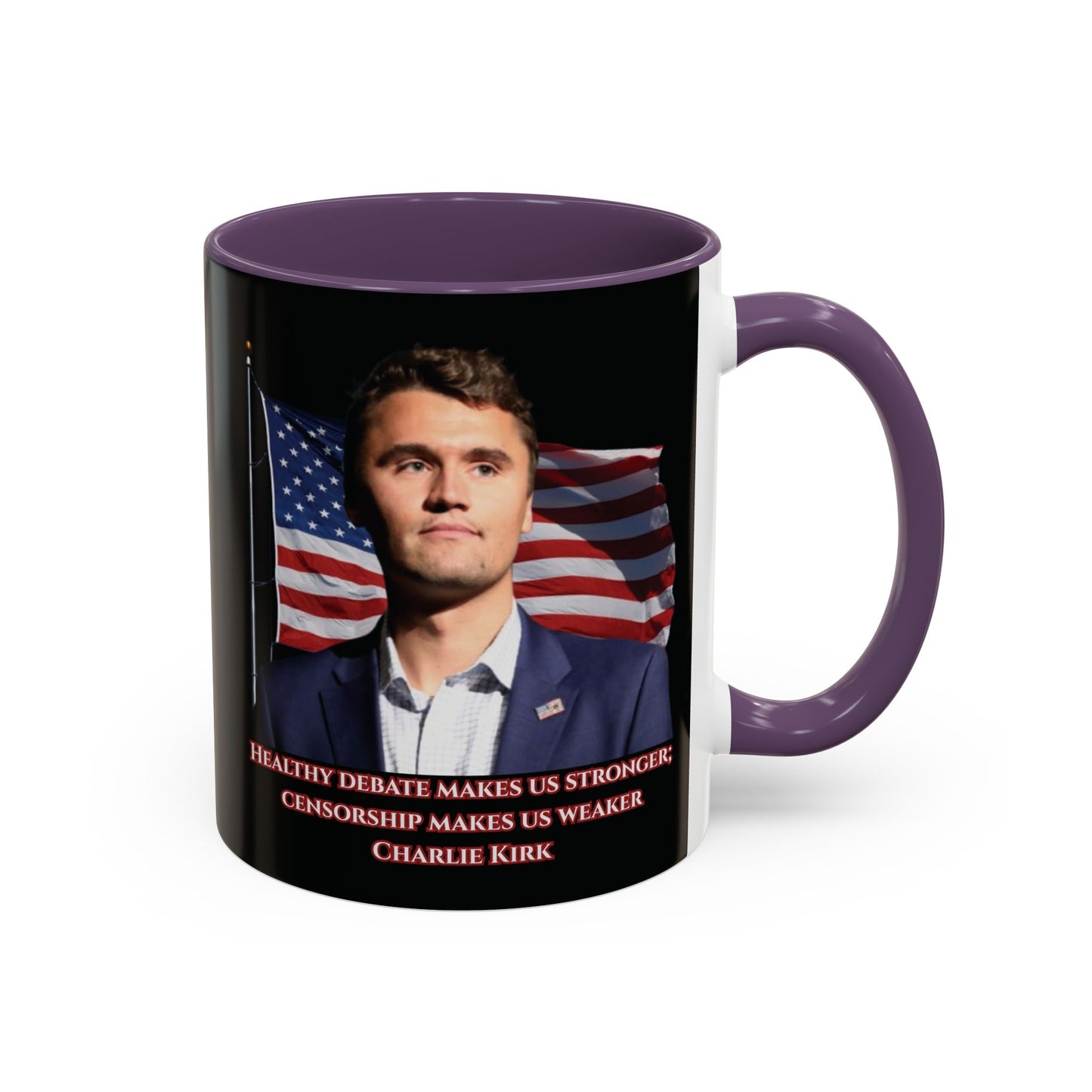 Charlie Kirk, Healthy Debate Black Accent Mug by theGreenDragonTavern.shop
