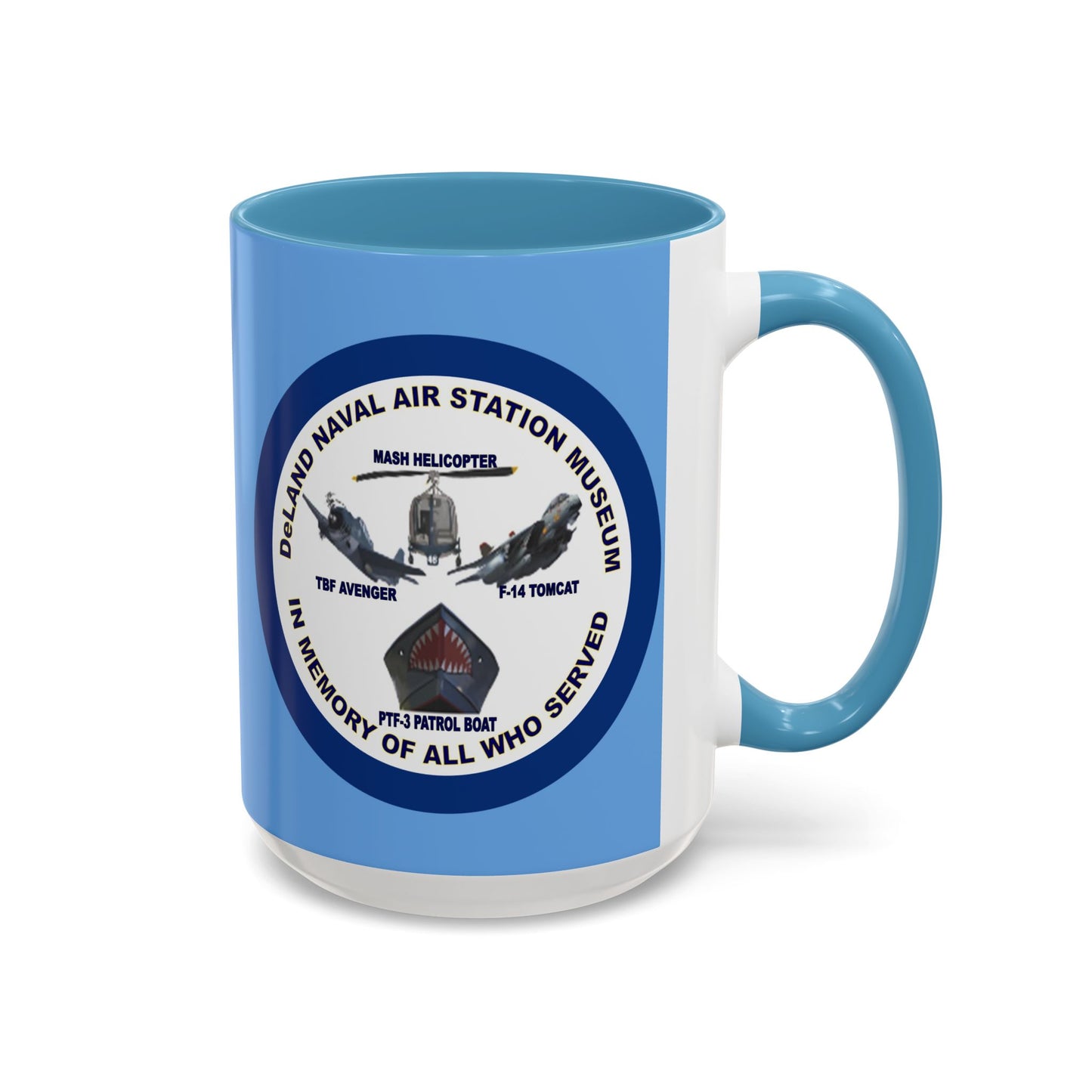 DNASM 2-sided, Founding & Student Art w/Navy Ring Light Blue Accent Mug by theGreenDragonTavern.shop