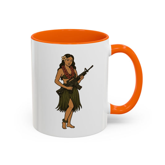 Hula Girl Packin' Heat White Accent Mug by theGreenDragonTavern.shop