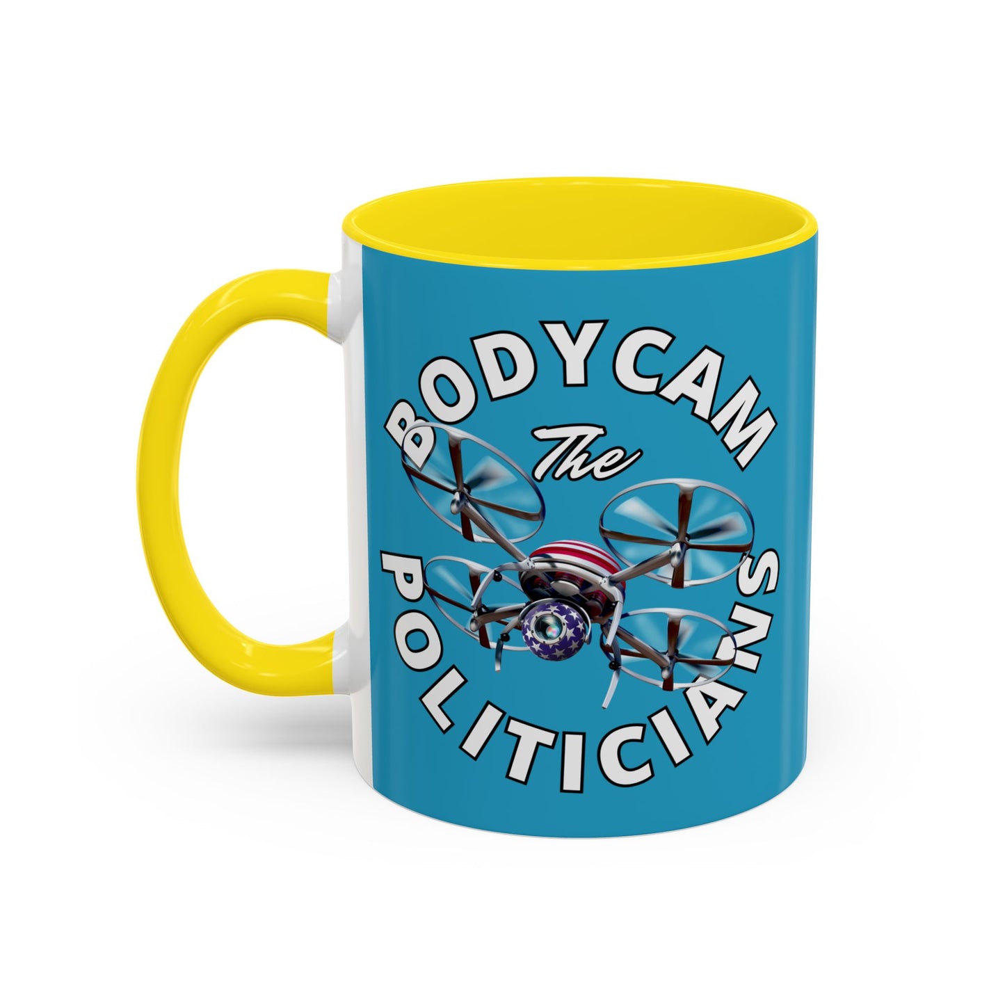 Bodycam the Politicians Drone Turquoise Accent Mug by theGreenDragonTavern.shop