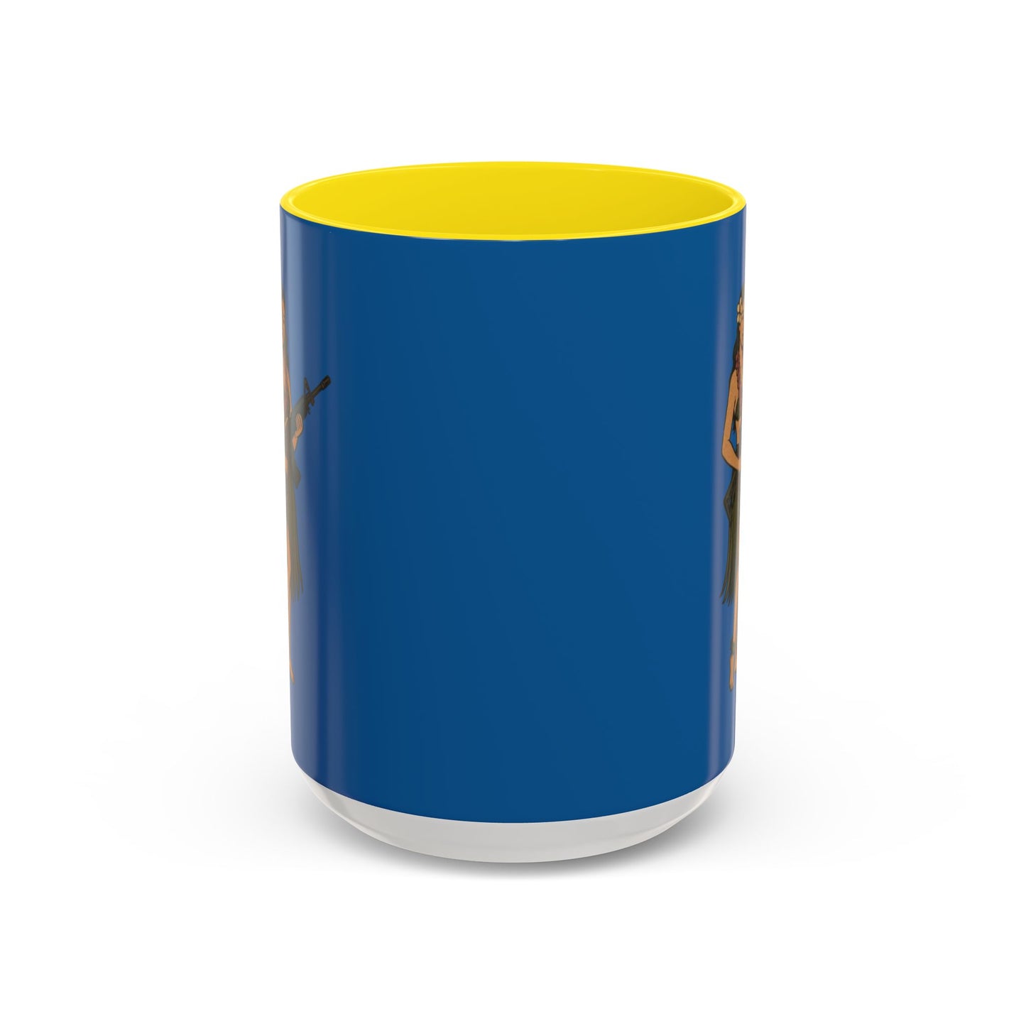 Hula Girl Packin' Heat Dark Blue Accent Mug by theGreenDragonTavern.shop